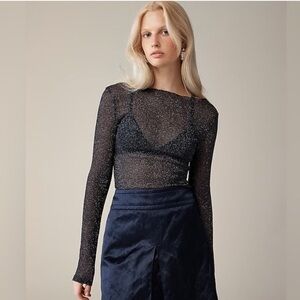 J.Crew collection blue sheer metallic boatneck long sleeve top